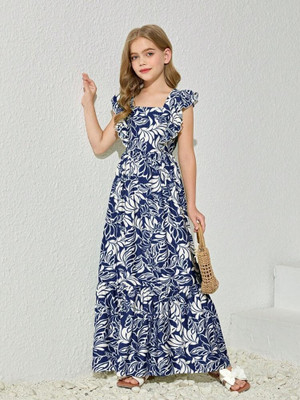 Style Connect Girls Maxi/Full Length Party Dress(Blue, Short Sleeve)