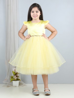 Toy Balloon Kids Girls Midi/Knee Length Party Dress(Yellow, Sleeveless)