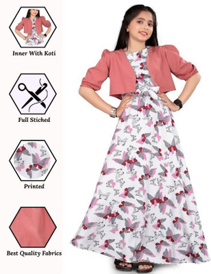 HouseOfCommon Girls Maxi/Full Length Casual Dress(Multicolor, Half Sleeve)