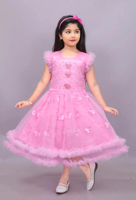 aruna creation Girls Midi/Knee Length Party Dress(Pink, Sleeveless)