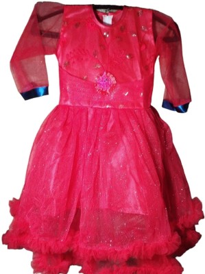 Bsk textile Indi Baby Girls Midi/Knee Length Party Dress(Red, Fashion Sleeve)