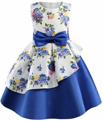 SM TRENDZ Girls Midi/Knee Length Party Dress(Blue, Sleeveless)