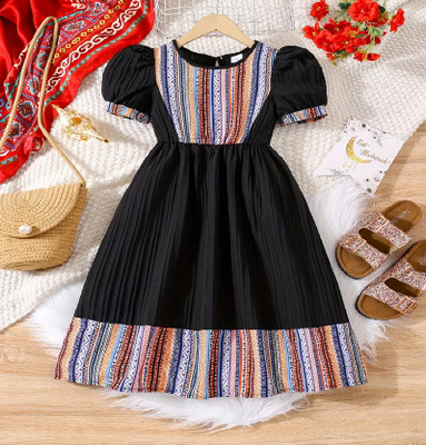 TIOR Girls Midi/Knee Length Festive/Wedding Dress(Black, Fashion Sleeve)
