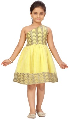 Billion Indi Girls Below Knee Party Dress(Yellow, Sleeveless)