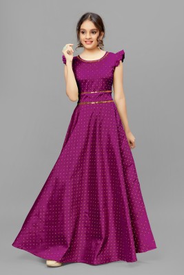Fashion Dream Girls Maxi/Full Length Festive/Wedding Dress(Purple, Sleeveless)