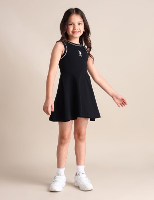 U.S. POLO ASSN. Girls Midi/Knee Length Casual Dress(Black, Sleeveless)