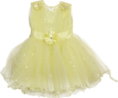 V-MART Indi Girls Midi/Knee Length Casual Dress(Yellow, Sleeveless)
