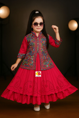 Smsarful Girls Maxi/Full Length Festive/Wedding Dress(Pink, 3/4 Sleeve)