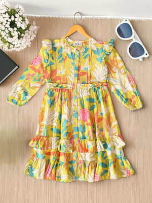 Bella Moda Girls Midi/Knee Length Casual Dress(Multicolor, Full Sleeve)