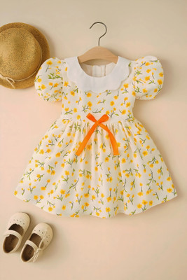 Elite attire Indi Baby Girls Above Knee Party Dress(White, Orange, Half Sleeve)