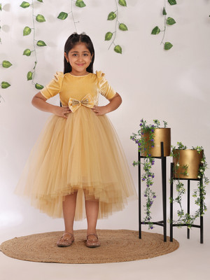 Toy Balloon Kids Girls Midi/Knee Length Party Dress(Gold, 3/4 Sleeve)