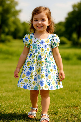 Ompax Girls Midi/Knee Length Casual Dress(Multicolor, Short Sleeve)
