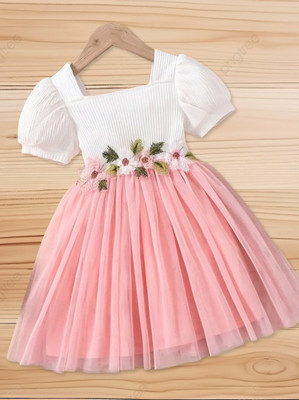 Sisa sales Indi Girls Midi/Knee Length Party Dress(White, Short Sleeve)