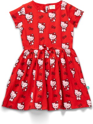 JusCubs Girls Below Knee Casual Dress(Red, Short Sleeve)