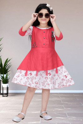 Bhimshankar Fashion Shop Girls Midi/Knee Length Party Dress(Multicolor, 3/4 Sleeve)
