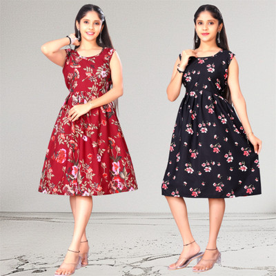 ASHA CELEBRATED Indi Girls Midi/Knee Length Casual Dress(Multicolor, Sleeveless)