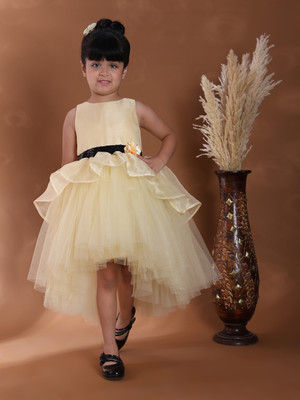 Toy Balloon Kids Girls Midi/Knee Length Party Dress(Gold, Sleeveless)