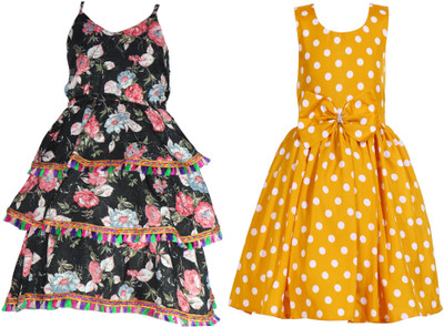 Mamnoon Girls Below Knee Casual Dress(Dark Blue, Sleeveless)