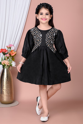 Nasima Dresses Baby Girls Midi/Knee Length Festive/Wedding Dress(Black, 3/4 Sleeve)
