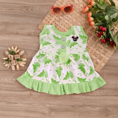NEW COLLECTIONS Girls Midi/Knee Length Casual Dress(Green, Sleeveless)