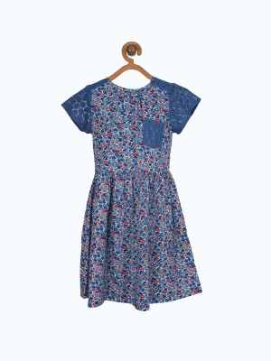 Miyo Indi Girls Midi/Knee Length Casual Dress(Blue, Half Sleeve)