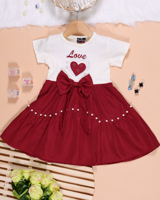 jl fashion Indi Baby Girls Midi/Knee Length Festive/Wedding Dress(Maroon, Short Sleeve)