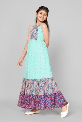 Mirrow Trade Girls Maxi/Full Length Casual Dress(Light Blue, Sleeveless)