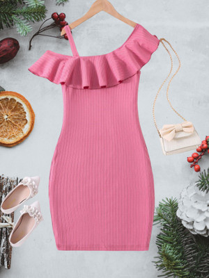 VEDANSHI ENTERPRISSE Girls Mini/Short Casual Dress(Pink, Fashion Sleeve)