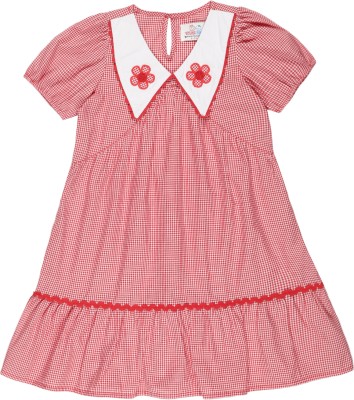 YOUNG BIRDS Indi Girls Midi/Knee Length Casual Dress(Red, Short Sleeve)