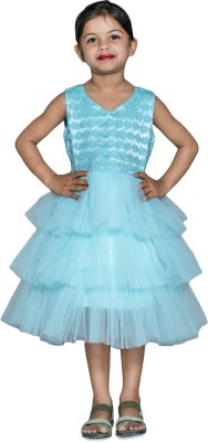 Alisha Moda Girls Midi/Knee Length Casual Dress(Blue, Sleeveless)