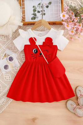 STGarment Baby Girls Below Knee Casual Dress(Red, Short Sleeve)