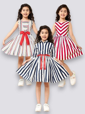 Chandrika Baby Girls Midi/Knee Length Casual Dress(Multicolor, Sleeveless)