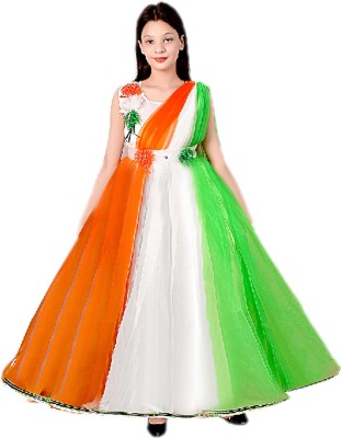 Ajiza Garments Indi Girls Maxi/Full Length Festive/Wedding Dress(Multicolor, Sleeveless)