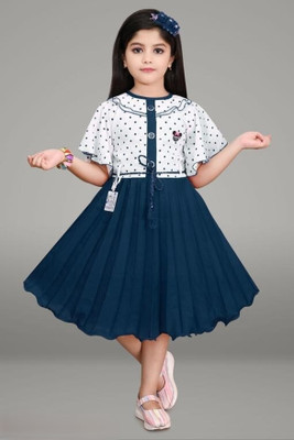 MILILIAM Girls Below Knee Casual Dress(Blue, Fashion Sleeve)