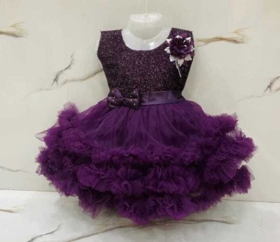 nazneen collection Girls Midi/Knee Length Festive/Wedding Dress(Purple, Sleeveless)