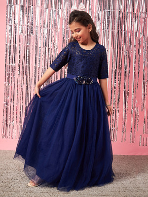 Pspeaches Indi Girls Maxi/Full Length Party Dress(Light Blue, 3/4 Sleeve)