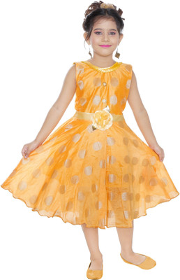 TrendyClub Baby Girls Midi/Knee Length Party Dress(Orange, Sleeveless)