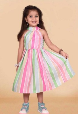 Kesari Fab Girls Midi/Knee Length Casual Dress(Pink, Sleeveless)