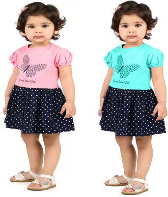 Cute N Tight Indi Baby Girls Midi/Knee Length Casual Dress(Multicolor, Half Sleeve)