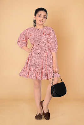 Fashion Dream Girls Above Knee Casual Dress(Pink, 3/4 Sleeve)