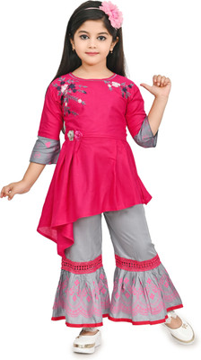 P INTERNATIONAL Girls Party(Festive) Kurta Pyjama(PINK)