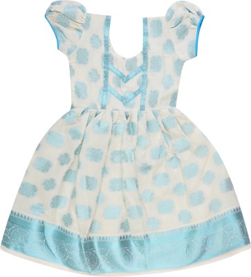 SKV ETHNIVERSE Indi Baby Girls Midi/Knee Length Festive/Wedding Dress(Blue, Short Sleeve)