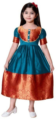 jahee Girls Calf Length Party Dress(Light Blue, Half Sleeve)