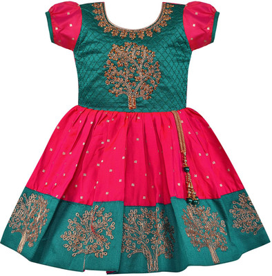 Wishkaro Baby Girls Midi/Knee Length Party Dress(Pink, Short Sleeve)
