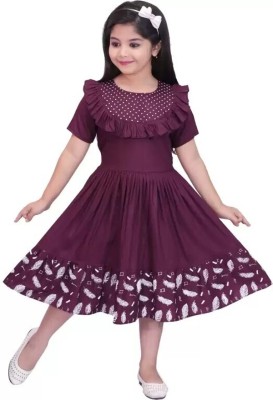 ITC FASHION Girls Below Knee Party Dress(Purple, Half Sleeve)