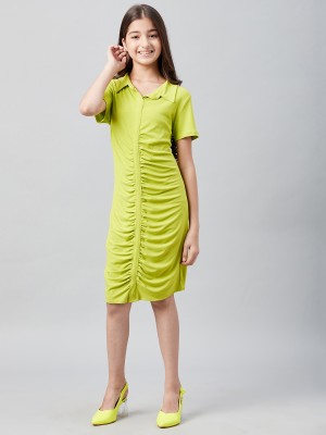 ATHENA Girls Midi/Knee Length Casual Dress(Green, 3/4 Sleeve)