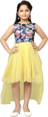 MUHURATAM Indi Girls Below Knee Party Dress(Yellow, Sleeveless)