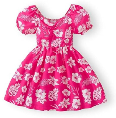 FOSTRIC Indi Girls Midi/Knee Length Casual Dress(Pink, Short Sleeve)
