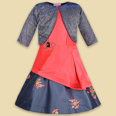 Wishkaro Girls Midi/Knee Length Party Dress(Red, Sleeveless)