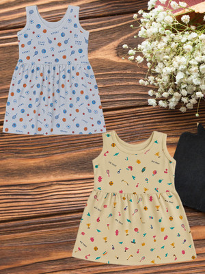 FASHION GRAB Girls Above Knee Casual Dress(Multicolor, Sleeveless)